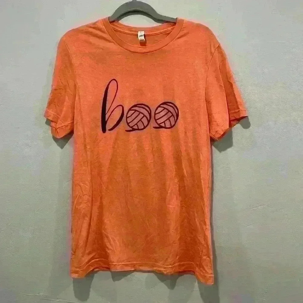 Halloween boo yarn crochet orange t shirt size large